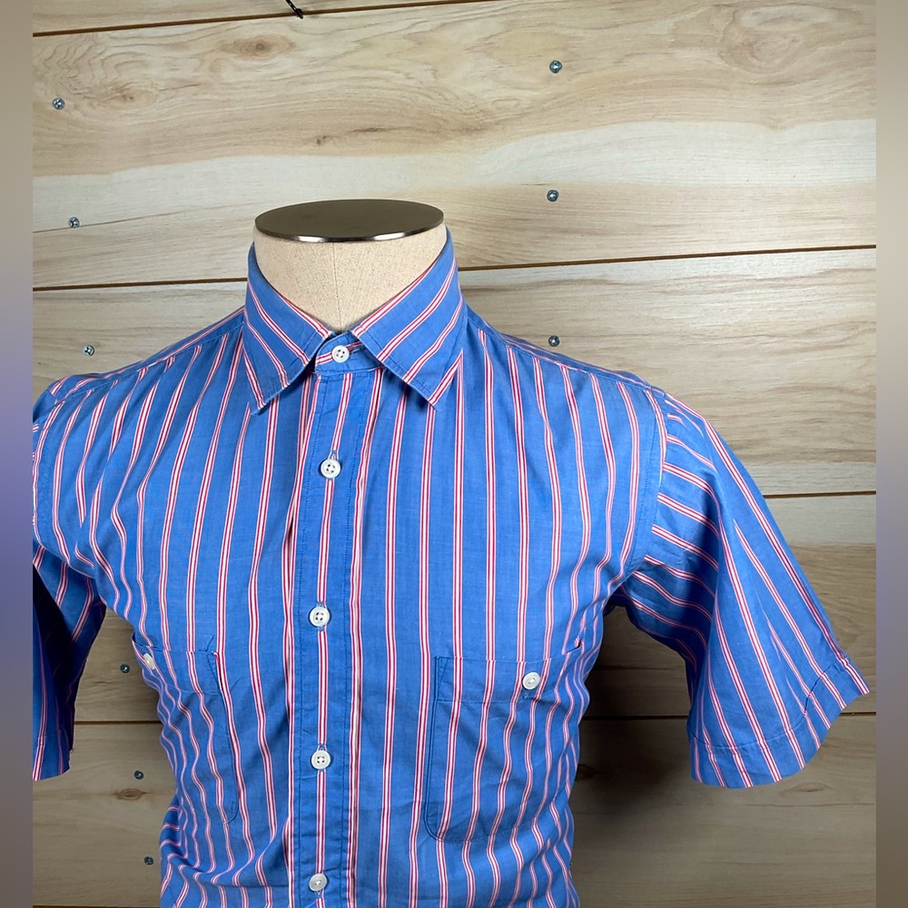 Burberry Double Breast Pocket 100% Cotton Short-Sleeve Striped Button Shirt